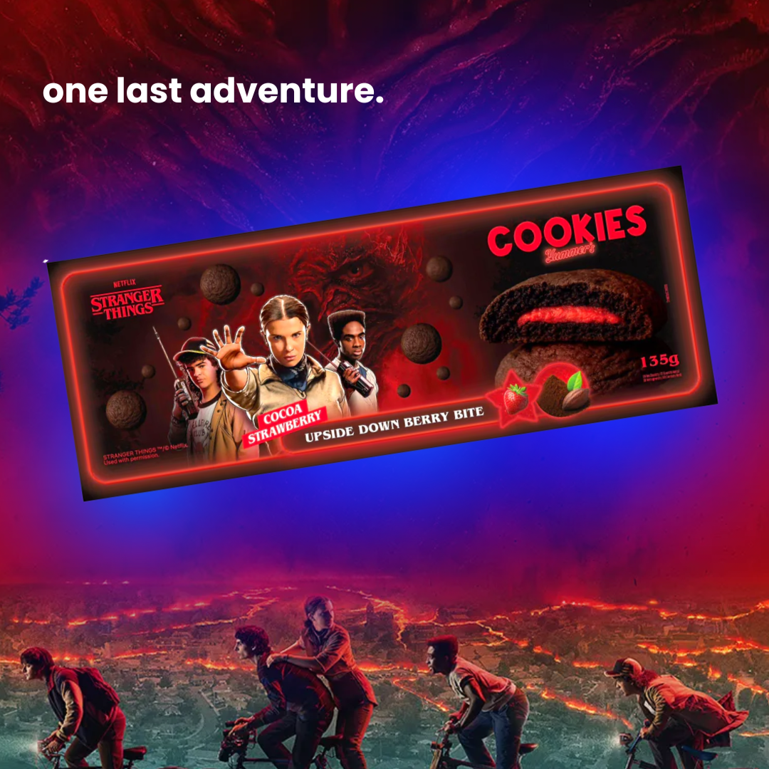 Stranger Things Cocoa Strawberry Biscuits 135g | Case of 14