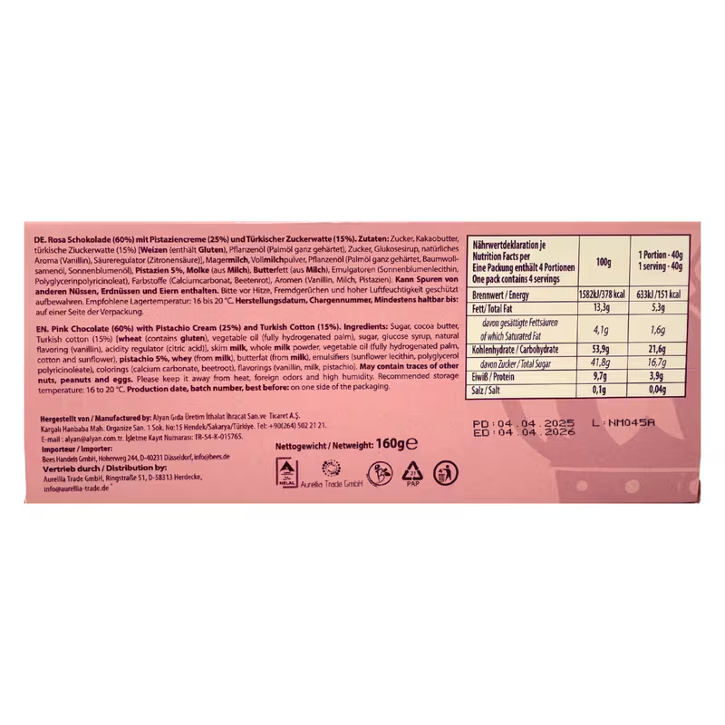 Alyan Angel Hair Chocolate 160g – Turkish Cotton Candy Style Chocolate with Pistachio